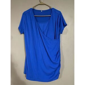 Boutique Blue Faux Wrap Short Sleeve Top Size XL